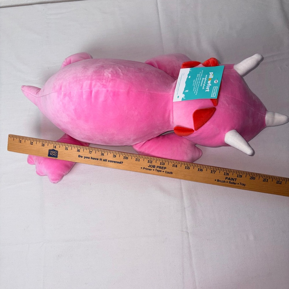 Pillowfort weighted Pink Plush Stuffed Animal Toy Dragon Dinosaur Valentine Gift - Picture 6 of 14